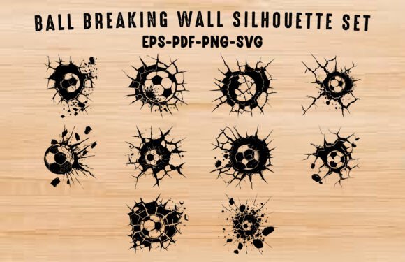 Download Soccer Ball Cracked Wall Silhouette Set - Premium Resources
