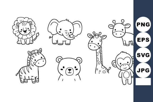 Download Cute Black and White Cartoon Wild Animal - Wild animal Collection