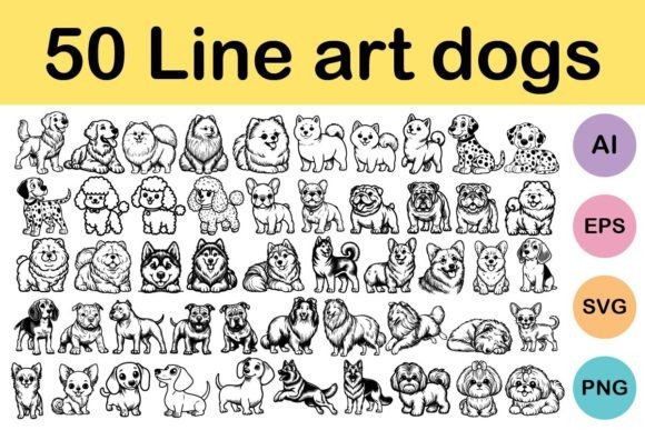 Download 50 Line Art Dogs - Dog Collection