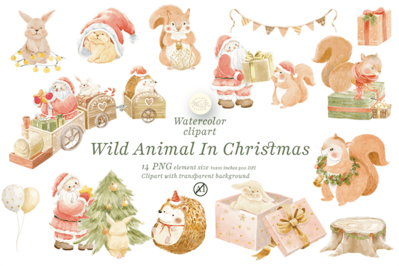 Download Wild Animal in Christmas Clipart Set - Wild animal Collection