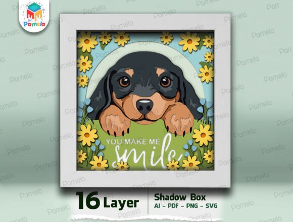 Download Dachshund Dog Shadow Box SVG - Dog Collection