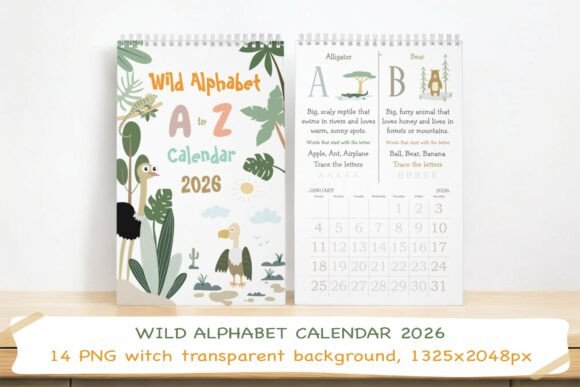 Download Wild Animal Alphabet Calendar 2026 PNG - Wild animal Collection